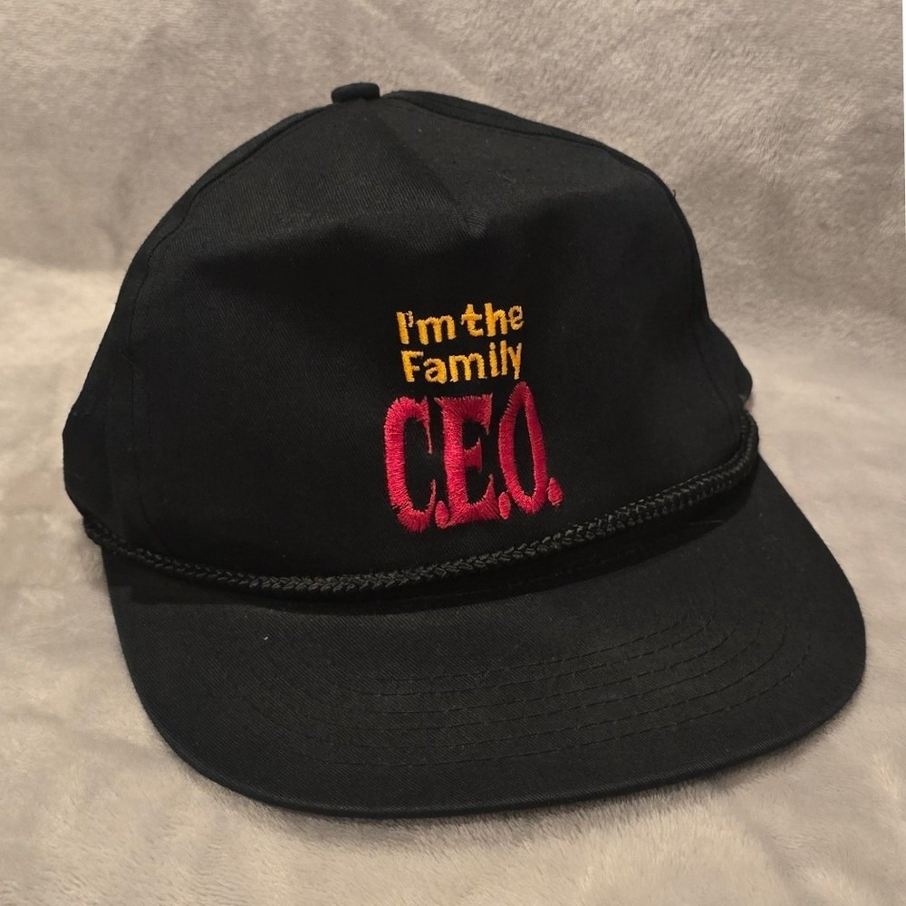 Kenda Im the Family CEO Snapback Hat Black Rope Trucker Cap Vintage Style